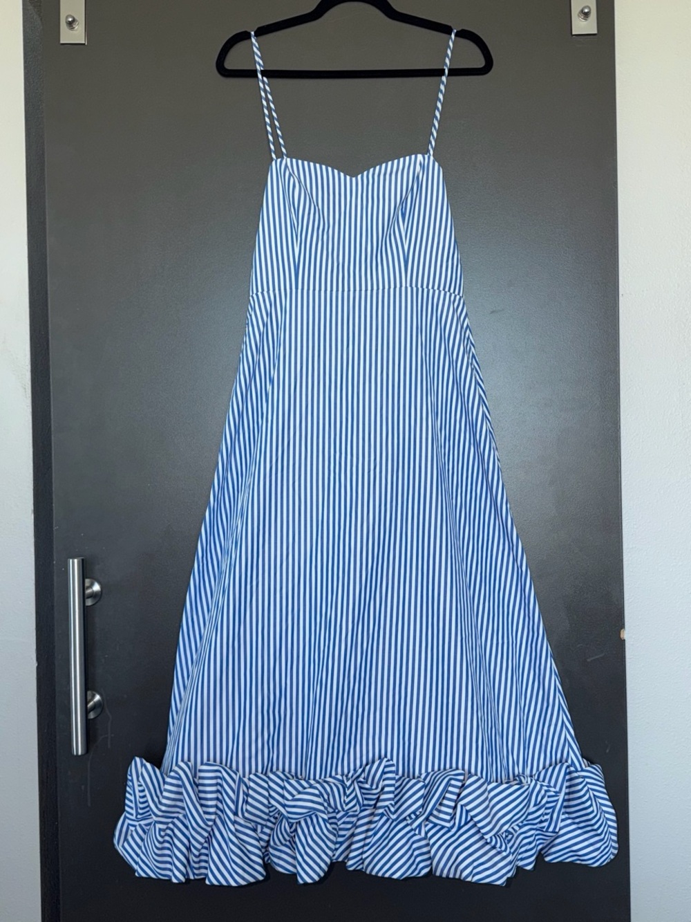 Gianni Bini Blue and White Striped Ruffle-Hem Spaghetti Strap Dress